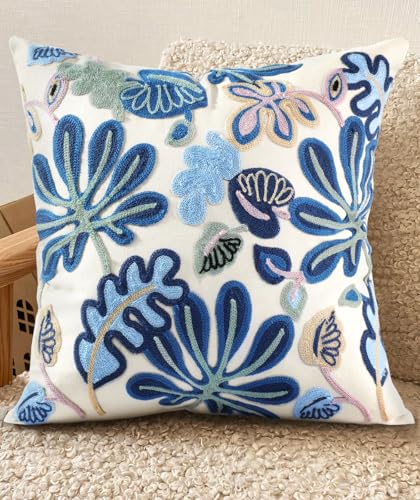 Embroidered Throw Pillow Cover - 18x18 Decorative Pillow Cover with Zipper Aesthetic Cute Design Boho Spring Summer Throw Pillowcase for Living Room Couch Sofa Bed, Abstract - color: Abstract, size: 18" x 18" (Pack of 1)