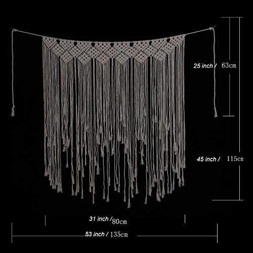 Macrame Wall Hanging Tapestry Beige Long Fringe Tassel Garland Banner Shabby Chic Bohemian Woven Tapestry Wall Decor for Dorm Living Room Bedroom Baby Nursery Art Party Wedding Backdrop Decoration