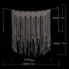 Macrame Wall Hanging Tapestry Beige Long Fringe Tassel Garland Banner Shabby Chic Bohemian Woven Tapestry Wall Decor for Dorm Living Room Bedroom Baby Nursery Art Party Wedding Backdrop Decoration