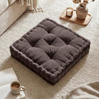 Intelligent Design Floor Pillow - Shredded Foam Filled Meditation & Yoga Cushion, Chenille Tufted, Handsewn Scalloped Edge, Oeko-TEX Certified, Azza, 20" x 20" x 5" Brown - color: Brown