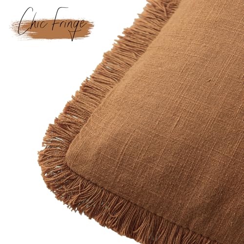 Foindtower Decorative Linen Fringe Throw Pillow Covers Cozy Boho Farmhouse Cushion Cover with Tassels Soft Accent Pillowcase for Chair Sofa Bed Living Room Home Decor, 16×16 Inch,1PC,Orange - color: Honey Ginder, size: 16" x 16" (Pack of 1)
