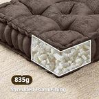 Intelligent Design Floor Pillow - Shredded Foam Filled Meditation & Yoga Cushion, Chenille Tufted, Handsewn Scalloped Edge, Oeko-TEX Certified, Azza, 20" x 20" x 5" Brown - color: Brown