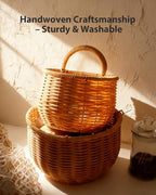 2 Pack Wall Hanging Rattan Baskets, Hand-Woven Storage Basket, Small Wall Hanging Baskets for Kitchen, Washable Decorative Basket, Potato Garlic Onion Storage Baskets - style: Minimal Style