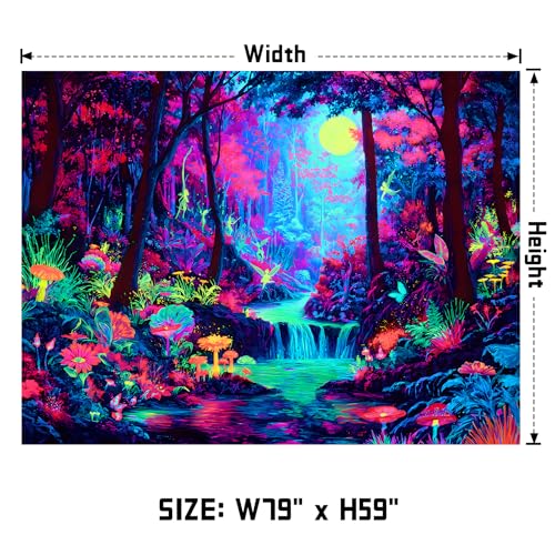 AOHMPT Blacklight Tapestry Glow in the Dark Tapestry Lakeside Scene Design 79'' × 59'' Inch Wall Hanging Decor for Bedroom Living Room - color: Landscape, size: 79"L x 59"W