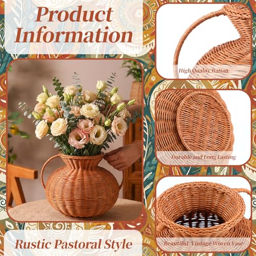 1 Pack Real Rattan Vase Woven Vase for Flower Decorative Wick AER Flower Plant Weave Basket Dark Brown Country Rustic Pastoral Style Tabletop Centerpiece for Home Decor (Pyknic) - style: Pyknic