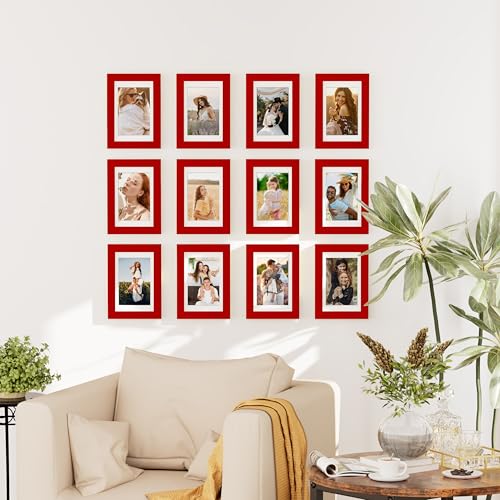 decorUhome 4x6 Picture Frame Set of 10, Display Photos 3.5x5 with Mat or 4x6 Unmatted for Picture Frames Collage Wall Decor, Red - color: Red, size: 4x6