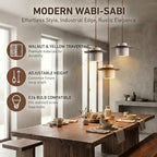 Wabi Sabi Pendant Light, Japandi Ring Light Fixture, Modern Farmhouse Travertine Chandelier Pendant Lighting - Yellow Stone & Walnut Wood (Walnut 3-Light,7.9IN-C) - color: Walnut 3-Light, size: 7.9IN-C