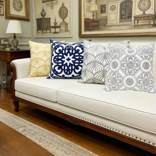 Slow Cow Embroidery Decorative Throw Pillow Cover Cushion Cover for Couch Sofa 18 x 18 Inches Canvas Embroidery Grey - color: Grey Circle, size: 18" x 18" (Pack of 1)
