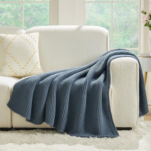 Blue Throw Blanket, Knit Throw Blanket for Couch, Soft Cozy Stretchy Reversible Garter Knitted Blankets for Bed, 50"x60", Dusty Blue - color: Dusty Blue, size: 50"x60"