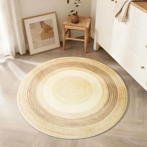 Asrug Imitation Jute Low Pile Round Rug Area Rug Washable Non-Slip Circle Rug Soft Plush Touch Circle Rugs Round for Kitchen Bathroom Living Bedroom Nursery, Carpet 3ft /36 inch/91 cm Brown/Beige - color: Brownbeige, size: 3ft