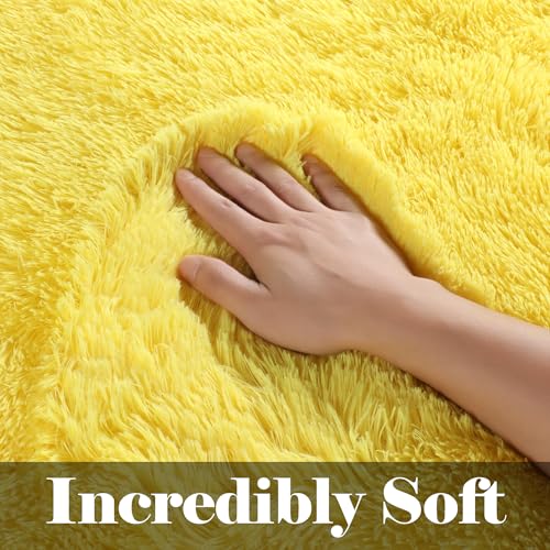 ONASAR Yellow Runner Rugs for Bedroom Living Room, Fluffy 2x6 Bedside Hallway Area Rug, Ultra Soft Plush Furry Faux Fur Non Slip Floor Carpet for Nursery Kids Dorm Closet Home Decor Aesthetic - color: Yellow, size: 2' x 6' (Runner)