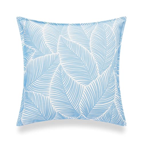Hofdeco Premium Coastal Hampton Style Patio Indoor Outdoor Pillow Cover Only, 20"x20" Water Resistant for Backyard, Couch, Baby Blue Palm Leaf (Pack of 2) - color: Baby Blue Leaf, size: 20"x20" (Pack of 2)