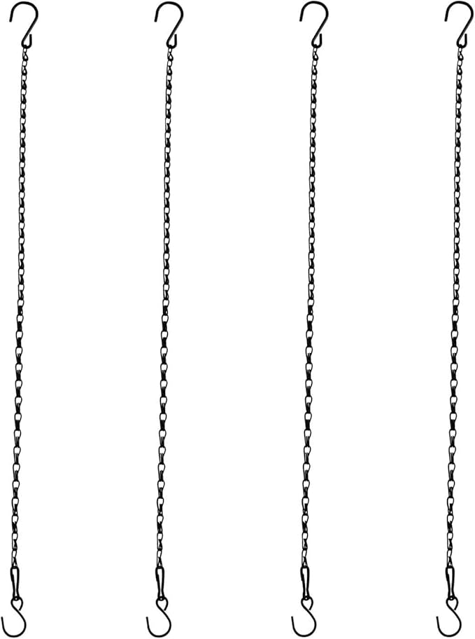 Chain for Hanging Plants,25 Inch Black Hanging Chain Basket Kits with Hooks for Bird Feeder Plant Extender Porch Wind Chime (Black, 25 Inch-4PCS)