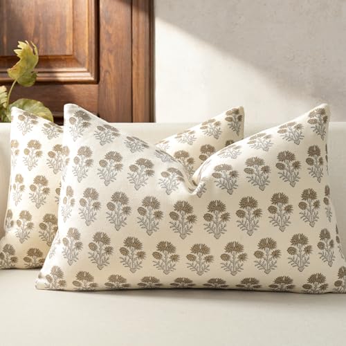 Farmhouse Floral Pillow Covers 12x20 Set of 2, Country Botanical Throw Pillow Cover for Sofa Couch Bed Living Room, Rustic Vintage Flower Cushion Covers Cottage Home Décor,Vintage Walnut - color: Vintage Walnut, size: 20" x 12" (Pack of 2)