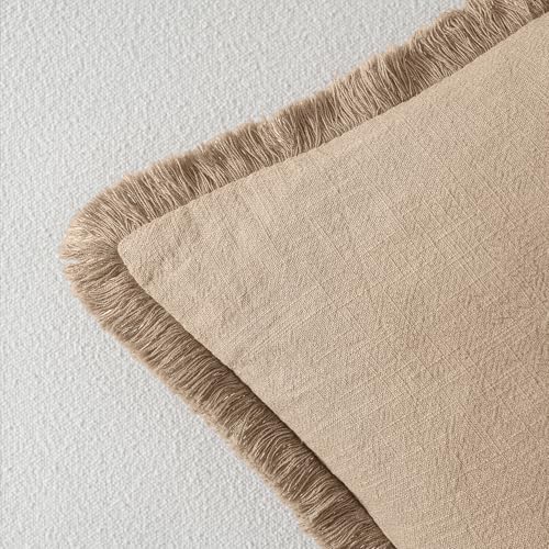 MIULEE Decorative Throw Pillow Covers Neutral Linen Fringe Throw Pillows Set of 2 Camel Boho Farmhouse Cushion Covers with Tassels for Couch Sofa Bed Living Room Spring Decor 18x18 Inch - color: Camel, size: 18" x 18" (Pack of 2)