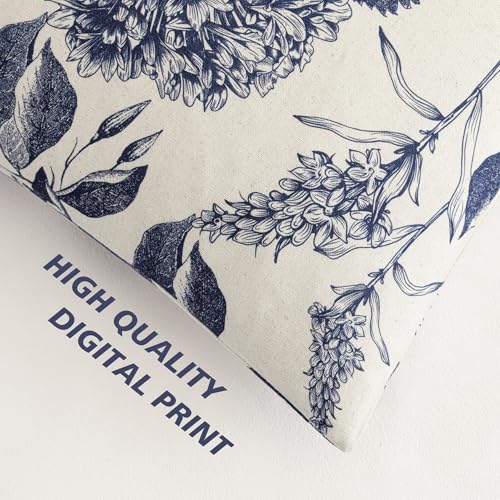 Foindtower Set of 2 Linen Floral Vintage Throw Pillow Covers Neutral Accent Print Decorative Cozy Cushion Covers Farmhouse Boho Home Decor for Sofa Chair Couch Bed Living Room,18×18 Inch,Navy Blue - color: Navy Blue, size: 18" x 18" (Pack of 2)