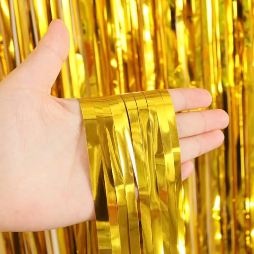 2 Pack Fringe Curtains Backdrops, Foil Fringe Curtains, Door Streamers for Birthday Wedding Bridal Shower Holiday Graduation Party Decorations, Photo Booth Backdrops, Gold - color: Gold