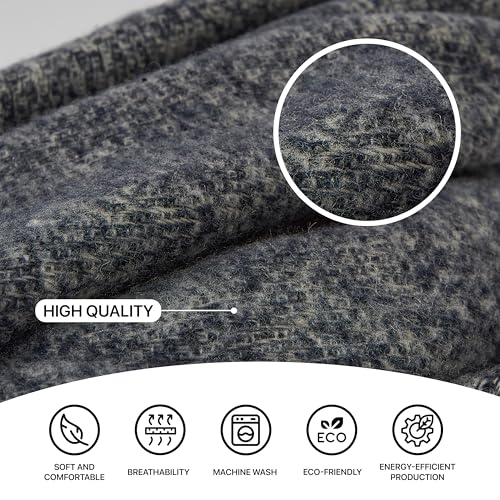 Merino Wool Throw Blanket, Indoor & Outdoor Blankets and Throws, Soft Blanket with Fringes, 65"x79" (170 x 200 cm) - color: Charcoal Blue, size: Queen (U.K. Standard)