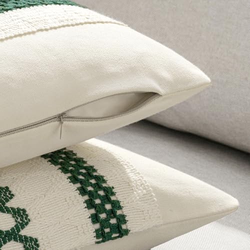 MIULEE Set of 2 Dark Green Boho Christmas Decorative Lumbar Pillow Covers 12x20 Inch Farmhouse Rustic Couch Throw Pillows Modern Cotton Cushion Cover Retro Macrame Woven Home Decor for Bed Sofa Chair - color: Dark Green, size: 20" x 12" (Pack of 2)