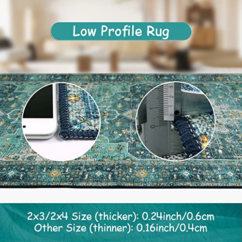 Moynesa Ultra-Thin Washable Area Rug - 2x3 Teal Small Entryway Rug Front Indoor Doormat, Boho Non-Slip Stain Resistance Low Pile Accent Carpet for Kitchen Bathroom Home Laundry Room Hall Decor - color: Teal, size: 2' x 3'