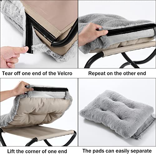 15" Foldable Foot Stool Ottoman with Metal Frame - Washable Faux Fur Grey Upholstered Indoor/Outdoor Footrest for Living Room, Bedroom, Patio - Space-Saving Compact Design - color: Fleece-grey
