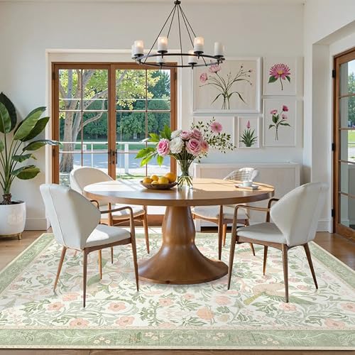 5'x7' Area Rugs Washable,Green Rug for Living Room Bedroom,Large Boho Farmhouse Bohemian Botanical Distressed Oriental Carpet Non Slip,Sage Floral Bird - color: Green Floral Bird, size: 5'x7'