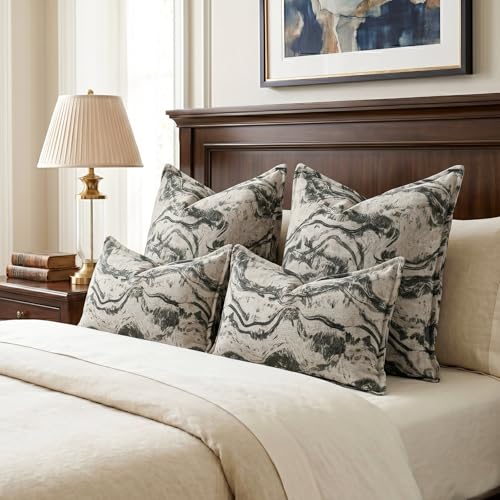 MATTINS Neutral Marble Pillow Covers 24x24 Set of 2, Modern Textured Throw Pillow Covers, Luxury Farmhouse Olive Green Pillow Cover, Boho Patterned Decorative Pillow Cover for Couch Sofa Bed Gift Pack - color: Olive Green, size: 24" x 24" (Pack of 2)