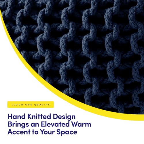Pouf Ottoman Foot Rest Stuffed – 20” Diameter x 14” Tall Cozy Floor Pouf for Living Room, Bedroom, Nursery & More – 100% Cotton Knit Shell, EPS Bead Filled Footrest & Accent Chair, Navy Blue - color: Navy Blue