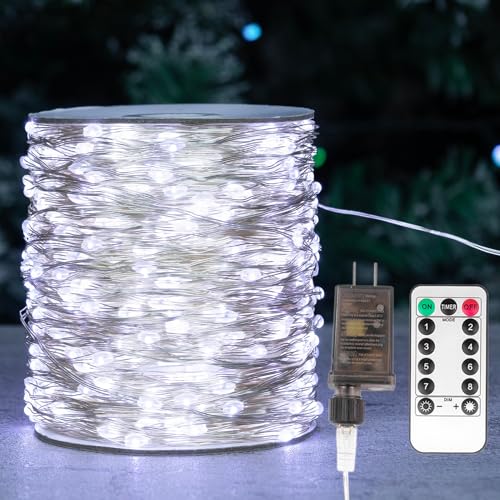 Fairy Lights Plug in,660FT 2000LEDs Waterproof Led String Lights,8 Modes Remote Twinkle Light for Outdoor Indoor Christmas Wedding Birthday Garden Party Decorations,Silver Wire,Cool White - color: Cool White, size: 660FT 2000Leds