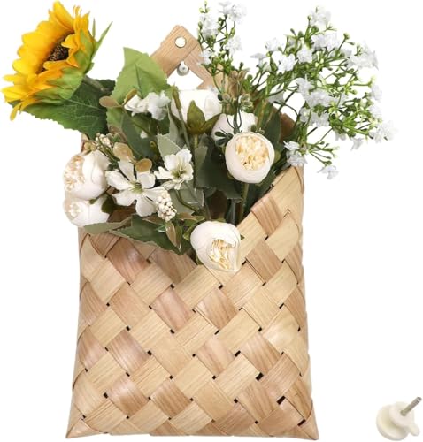 Woven Wall Hanging Basket, Hanging Wall Storage Belly Basket for Flowers & Essentials - Woven Wall Decorative Flower Basket (1)