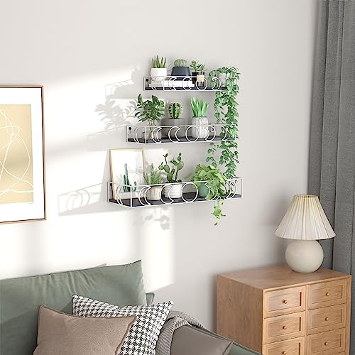 PHAREGE Moon Phase Floating Shelves Black Silver, Set of 3 Small Decorative Wall Shelves for Book Plant Storage, Crystal Figurine Collectibles Display Shelf for Bedroom Kid Room - color: Black Silver