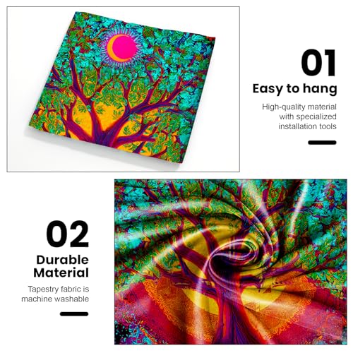 AOHMPT Blacklight Tree of Life Tapestry Trippy Fluorescent Wall Hanging Psychedelic Boho Decor Glow in the Dark Mandala Tapestries for Bedroom Party, 79x59 In - color: Tree(1), size: 79"L x 59"W