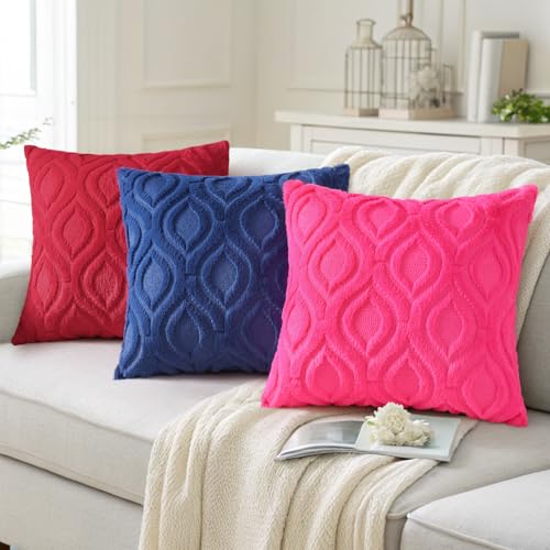 decorUhome Throw Pillow Covers 16x16 Inch Set of 2, Soft Plush Faux Wool Dark Blue Solid Couch Pillow Covers, Accent Farmhouse Neutral Square Pillow Cases for Sofa Bed Living Room - color: Dark Blue, size: 16" x 16" (Pack of 2)