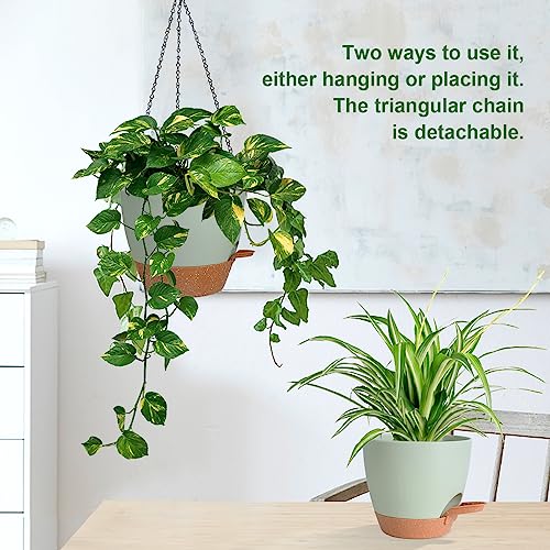 3 Pack Hanging Planter Indoor Outdoor Flower Pots 7/6.5/5 Inch, Self-Watering Hanging Pot with Drainage Holes Hanging Baskets Holder Plant Pots for Garden (Green) - color: Green, size: 7/6.5/5 Inch