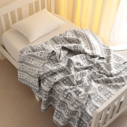NTBAY 3 Layer Muslin Cotton Toddler Blanket, Jacquard Reversible Nursery Bed Blanket, Super Soft and Thermal for All Seasons, Decoration Gift, 30"x40", Dark Grey Bear - color: Dark Grey Bear, size: 30x40 Inch (Pack of 1)