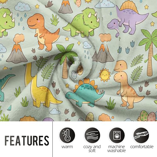 Levens Cute Dinosaur Blanket for Kids 50x60 | Soft Cozy Flannel Fleece Throw, Colorful Cartoon Dino Design for Toddler Boys Girls, Bed, Couch, Nap, Birthday Gift - color: Greeen, Blue, Yellow, Purple, size: 50"x60"