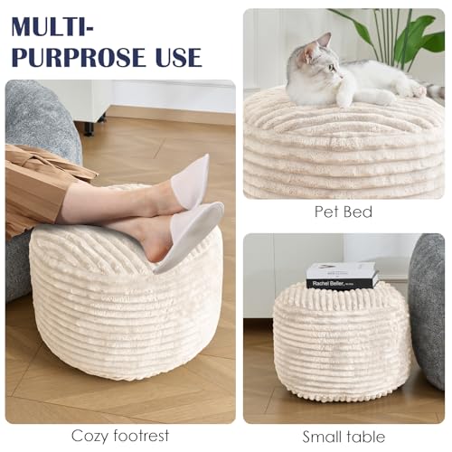 Round Ottoman,Corduroy Pouf Ottoman Foot Rest,Storage Footstool for Living Room,20x15 Soft Floor Poufs,Memory Foam Filling - Beige, 20x15 in - color: Beige, size: 20"D x 20"W x 15"H