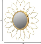 3 Pack Metal Mirrors for Wall Sunburst Wall Mirrors Home Décor Decorative Hanging Wall Art for Living Room Bedroom Entryway (Gold, Flowers)