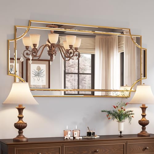 Kelly Miller Gold Traditional Mirror for Wall, Art Decorative Beveled Full Length Mirror for Home Decor, Bathroom, Living Room, Bedroom, Kitchen, Farmhouse, Entryway, 24"x48" Large - size: 48"L x 24"W