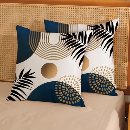 Boho Pillow Covers 18x18 Set of Mid Century Black Gold Navy Blue Geometric Throw Pillow Covers Outdoor Decor, Abstract Modern Bohemian Farmhouse Linen Decorative Cushion Cover for Sofa Couch - color: Boho-navy Blue, size: 18" x 18" (Pack of 2)