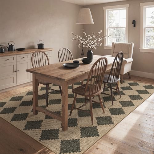 Bavni Checkered Easy Jute Rug,8x10 Area Rug Machine Washable Non Slip Woven Plaid Carpet, Geometric Diamond Non Shedding Low Pile Modern Farmhouse Floor Mat for Living Room, Bedroom, Dining Room - color: Checkered-3, size: 8X10
