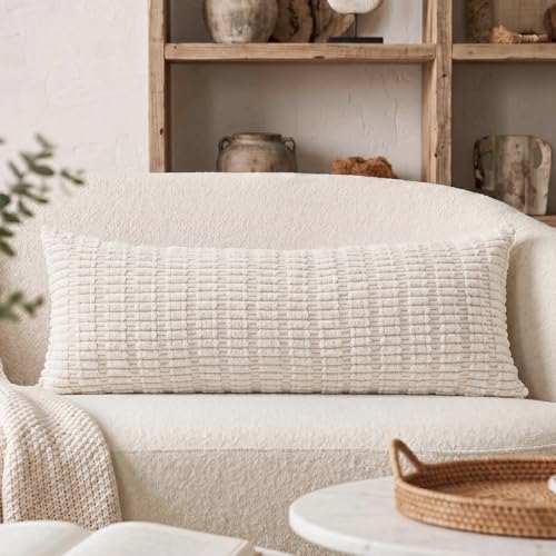 Fancy Homi Decorative Throw Pillow Covers for Bed Couch Bedroom Bench, Soft Corduroy Solid Pillow Case, Rustic Farmhouse Boho Room Decor,36" x 14" (Pack of 1),Cream - color: Cream, size: 36" x 14" (Pack of 1)