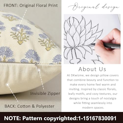 Farmhouse Floral Pillow Covers 20x20 Set of 2, Country Botanical Throw Pillow Cover for Sofa Couch Bed Living Room, Rustic Vintage Flower Cushion Covers Cottage Home Decor,Blue Mustard - color: Blue Mustard, size: 20" x 20" (Pack of 2)