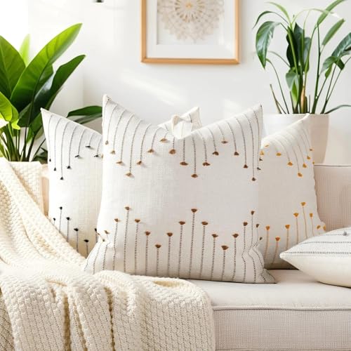 ZONYO Throw Pillow Covers 20x20 Set of 2, Textured Woven Cotton Decorative Cushion Covers with Fringe Tassel, Fade Resistant Washable for Couch Sofa Bed Patio, Boho Farmhouse Modern Decor, Brown - color: Brown, size: 20" x 20" (Pack of 2)