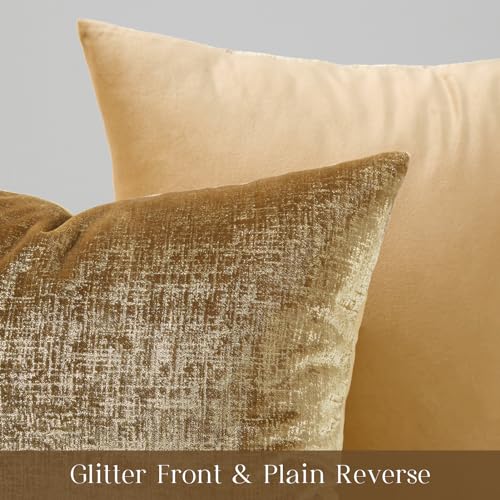 Phantoscope Pack of 2 Sparkling Velvet Decorative Solid Throw Decorative Pillow Cover Soft Gold Glitter Square Cushion Cover Pillowcase for Couch Bed and Chair, Gold, 20 x 20 inches, 50 x 50 cm - color: Gold, size: 20" x 20" (Pack of 2)