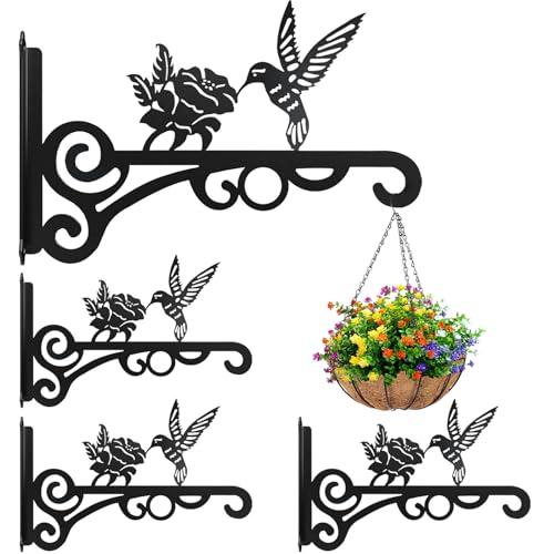 4-Pack 10 Inch Aesthetic Plant Hanger Indoor and Outdoor – Metal Hanging Plant Bracket with Hummingbird Pattern – Heavy Duty Plant Hooks for Hanging Flower Baskets, Bird Feeder, Wind Chime, Lantern - color: 4-Pack