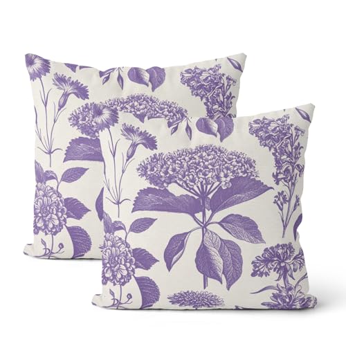 Purple Pillow Covers 16x16 Inch 2 Pcs Boho Vintage Floral Decor Throw Pillows Hydrangea Flower Seasonal Outdoor Farmhouse Neutral Accent Decoration Pillowcase Linen Cushion Cover for Sofa - color: Boho Purple Hydrangea, size: 16" x 16" (Pack of 2)