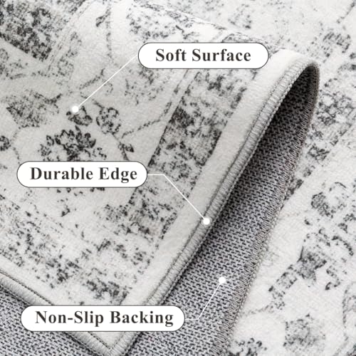 PureCozy Grey 2x3 Entryway Rug Vintage Area Carpet Indoor Kitchen Washable Door Mat Entrance Small Low Pile Traditional Distressed Retro Accent Throw Rug Non Slip Office Bathroom - color: Neutral Grey, size: 2' x 3' (Rectangular)