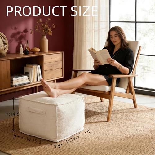 Ottoman Foot Rest Square Pouf with Side Handles - Soft Fabric with Storage, Easy to Move for Living Room, Home Decor & Daily Lounging,A Square Modern Foam Filled Foot Stool Perfect to Rest Your Feet