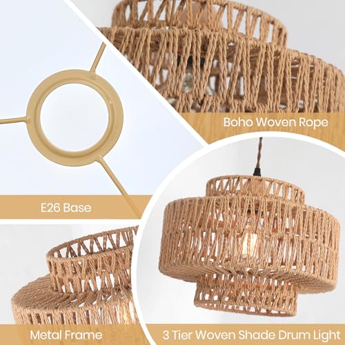 Boho Rattan Lamp Shades for Pendant Light Chandelier Floor Lamps Replacement,Rustic 3-Tier Drum Lamp Shade with Hand-Woven Rattan for Living Room Kitchen Dining Room Office Hotel. - size: style B